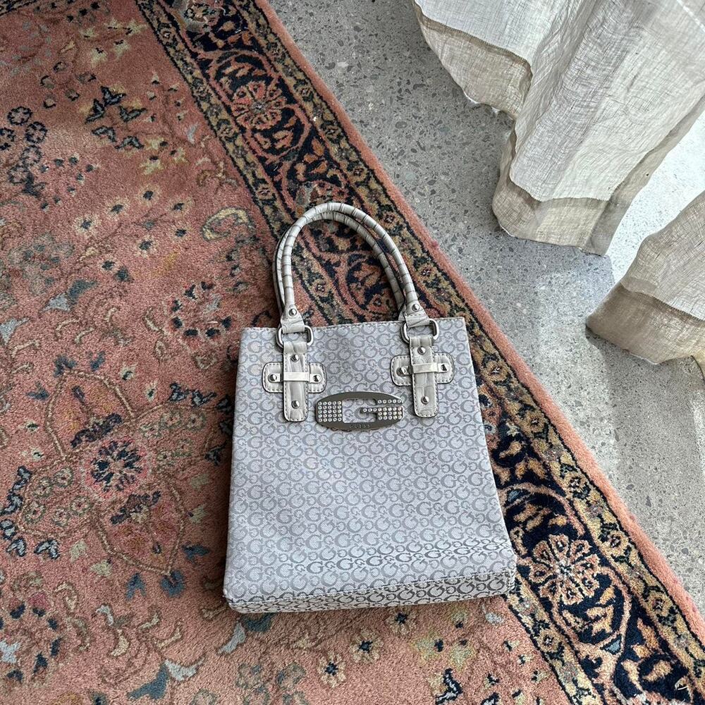 Guess Women's Handbag Silver Metallic Crocodile Straps Y2k Early 2000 Top Handle
